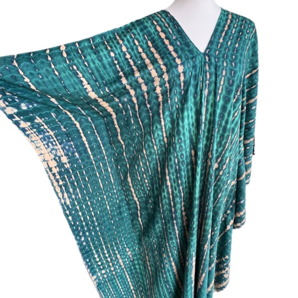 0118/ Hand Tie-Dye Rayon Caftan: Bohemian Maxi Dress, Resort Wear - Picture 10 of 15